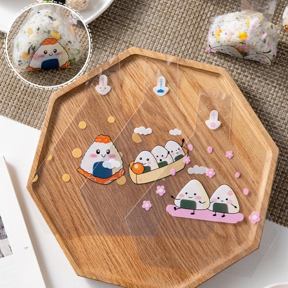 TU3Y 50pcs Mẫu hoạt hình Túi Đóng Gói Cơm Nếp Dùng một lần Trong suốt Túi hình tam giác Thân thiện với môi trường Cấp thực phẩm Túi Sushi Bao bì thực phẩm