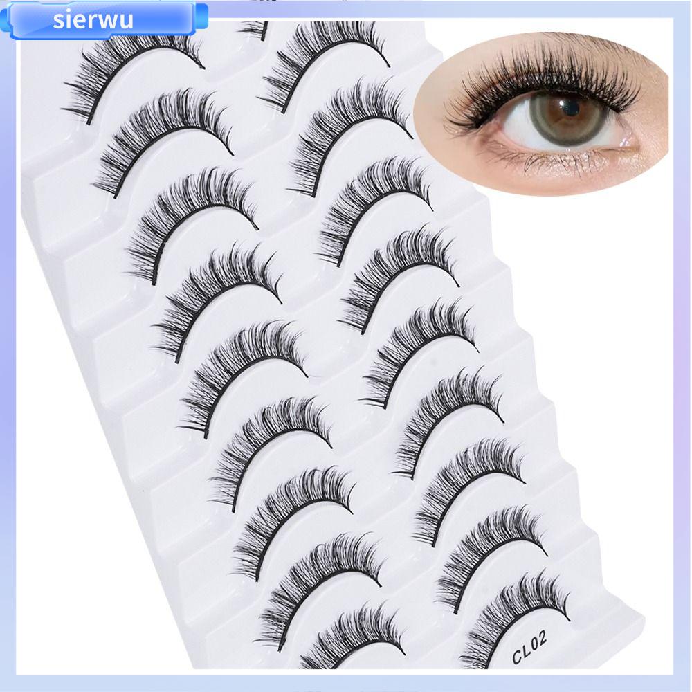 SIERWU 10 Pairs Dải toàn bộ Lông mi giả Thủ công Không độc hại Dụng cụ trang điểm mắt Làm Đẹp Natrual Long Lông mi giả lông chồn 3D Nối mi