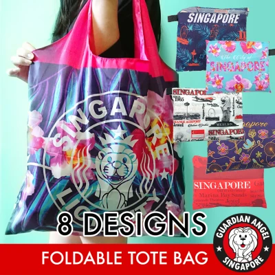 (SG LOCAL Seller) Singapore Souvenirs Foldable Pocket Tote Bag Reusable Recycle Eco Friendly Grocery Shopping Travel Bag- Guardian Angel