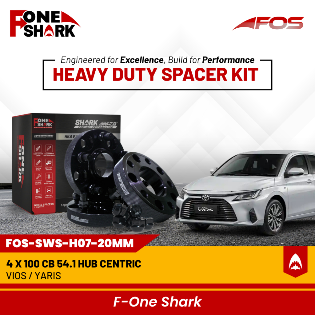 F-One Shark FOS Heavy Duty Wheel Spacer Adaptor Roda Velg Toyota Yaris / Vios Forged Alumunium Alloy 6061-T6 PCD 4 x 100 CB 54.1 Hub Centric Harga 1,200,000 rupiah*Gratis Ongkir