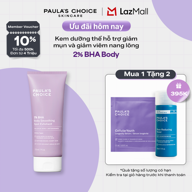 Kem dưỡng thể hỗ trợ giảm mụn và làm mịn da Paula's Choice 2% BHA Body Smoothing Spot Exfoliant 210ml 5701