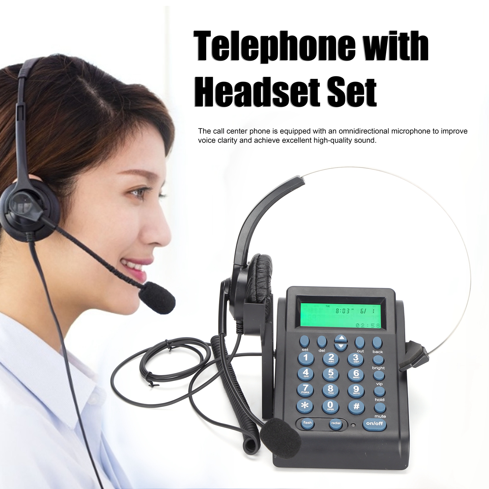 Call Center Wired Telephone Wired Telephone Adjustable with Headset for Home for Office ราคา 1,089 บาท*ส่งฟรี