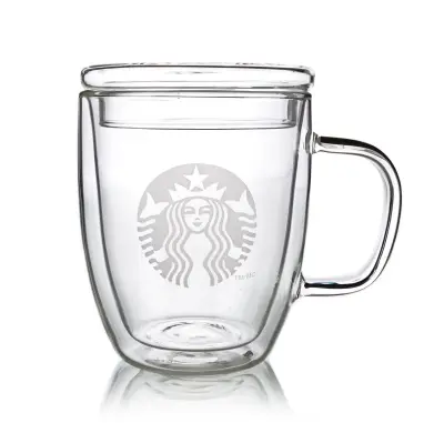 350ml/450ml Insulated Double Wall Glass Cup Coffee Mug With Lid Cover latte cappuccino espresso coffee glass mug big cup use for cafe milk tea juice beverage drinking mug