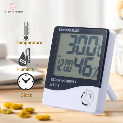 SHIMOYAMA LCD Digital Temperature Humidity Meter Home Indoor Outdoor hygrometer thermometer Weather Station with Clock