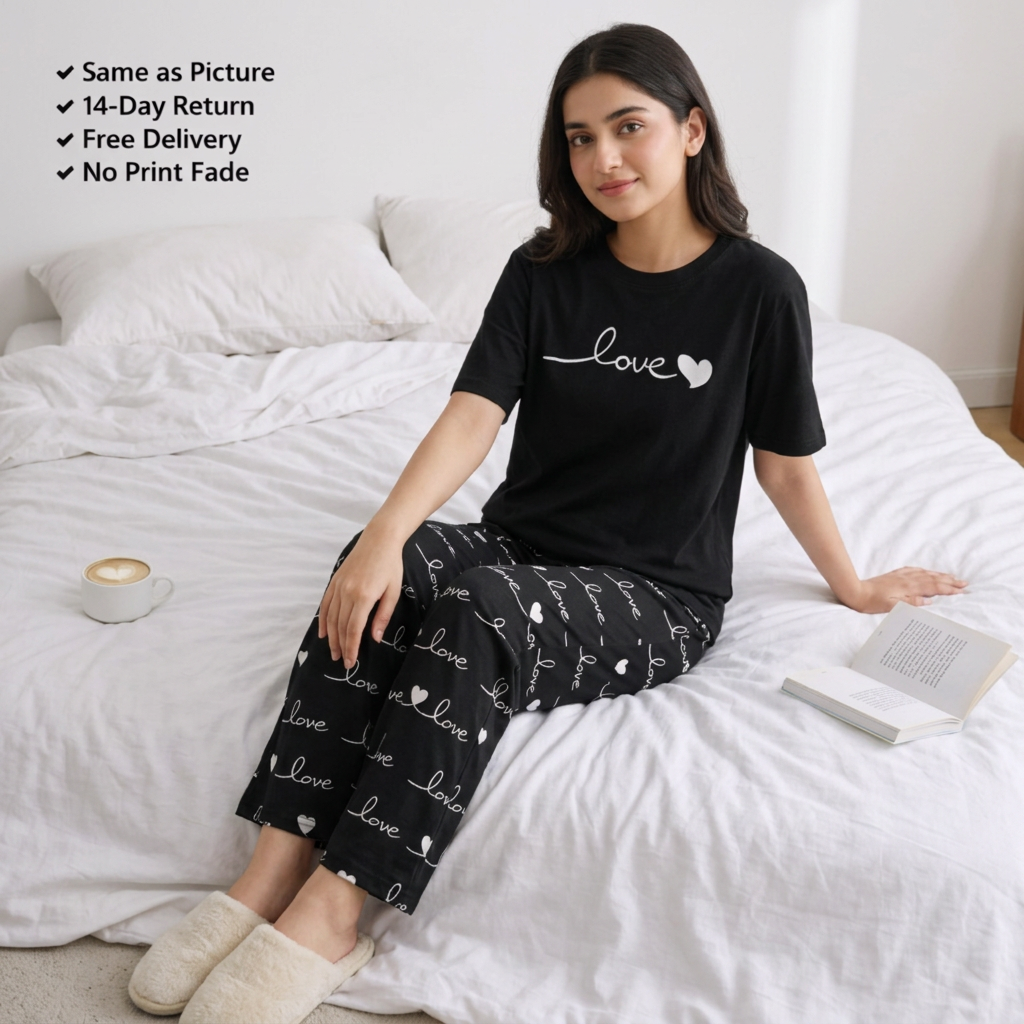 Women's Printed T-Shirt and Trouser Nightwear Set - 2 Piece