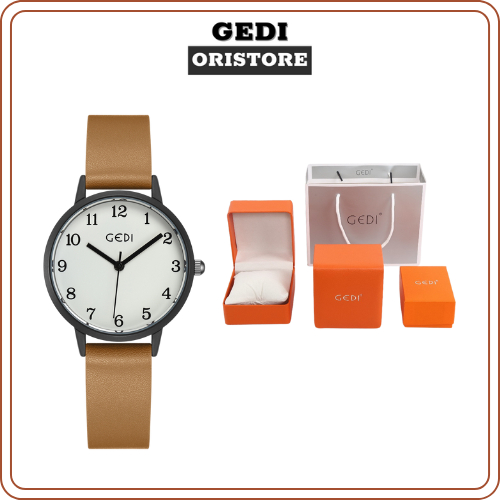 Đồng hồ nữ dây da mặt tròn chính hãng Gedi 7703 chống nước bảo hành 12 tháng