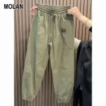 MOLAN Giản dị vừa rộng Thắt lưng co giãn dây rút ống túm quần cho Xuân Thu cho nam hợp thời trang Streetwear phong cách