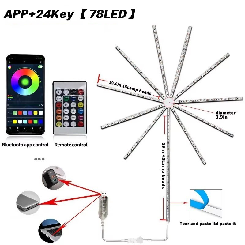 Lampu Led Strip Model Kembang Api Firework Magic Color Lamp Bentuk Kembang Dengan Music Hias Ruangan
