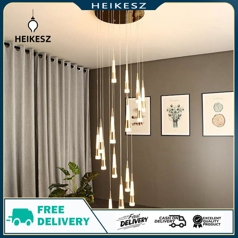 HEIKESZ Nordic Stair Chandelier Modern Restaurant Bar Lamp Duplex Villa Rotating Loft Light Luxury Long Chandelier nordic modern minimalist design linght for ceiling led drop lights dining kitchen living bedroom pendant ราคา 8,366 บาท*ส่งฟรี