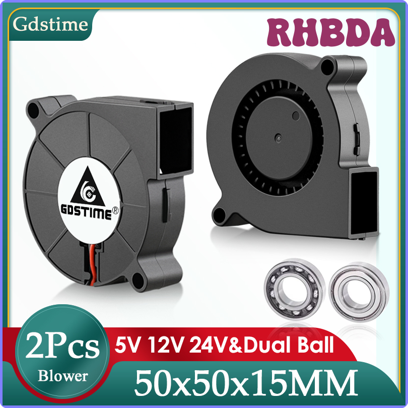 Rhbda 2 cái quạt gió máy in 3D gdstime 5015 24V 12V 5V USB tay áo/bóng ly tâm DC quạt động cơ tua bin làm mát 50mm x 15mm Radial Quạt làm mát snrtg