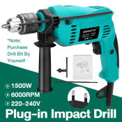 1500W Portable Impact Drill - Variable Speed High Power Tool