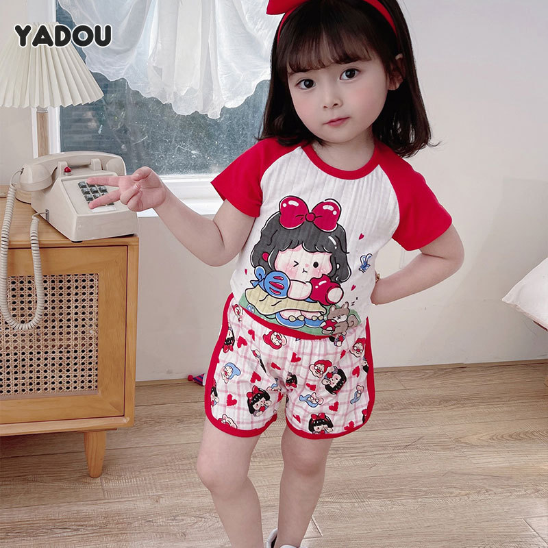 YADOU Children's clothing, children's short-sleeved suits, cartoon casual shorts, sports style, cute kindergarten suits ราคา 223 บาท*ส่งฟรี