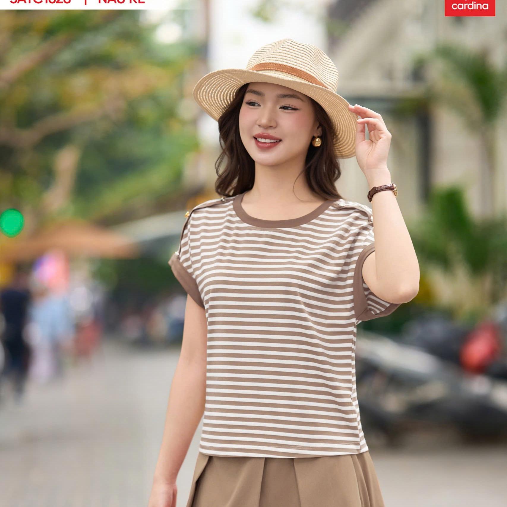 Áo thun tay hến chất cotton kẻ sọc 5ATC16