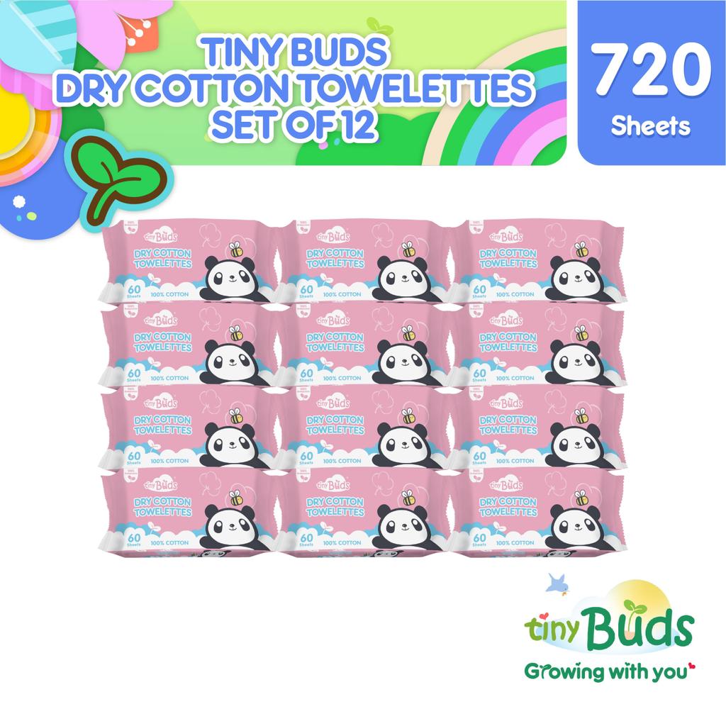 Tiny Buds Baby Dry Cotton Towelettes (60 pulls) - Set of 12