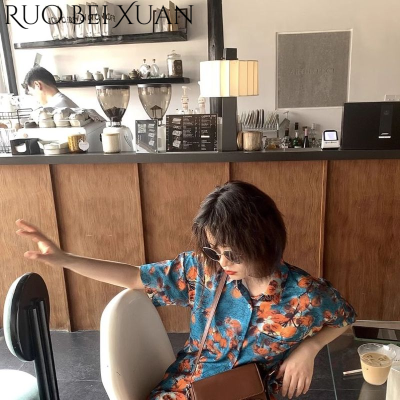 Ruo Bei Xuan New Arrival French Retro Vacation Style Floral Shirt Women Summer Loose Casual Print Short Sleeve Blouse ราคา 152 บาท*ส่งฟรี