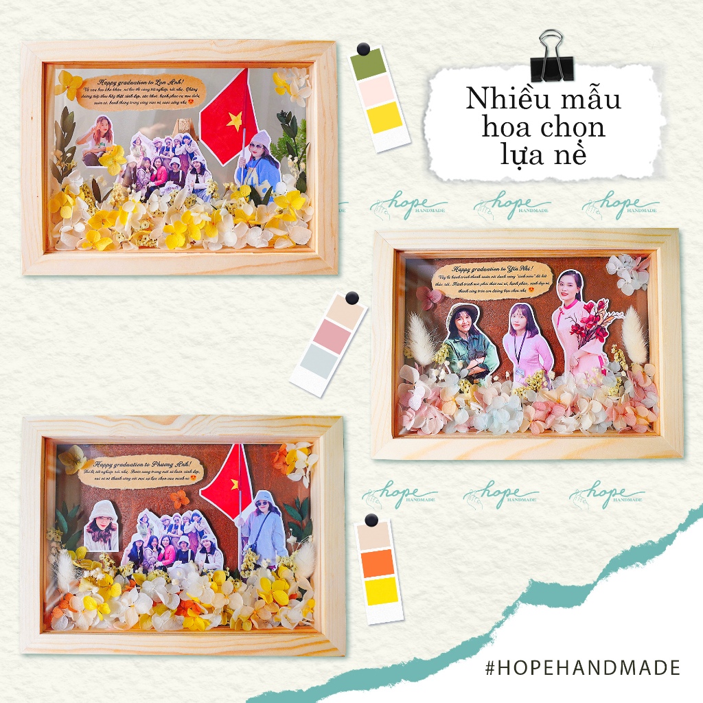 Set hộp quà khung ảnh hoa khô làm quà tốt nghiệp, treo tường hoặc để bàn kỷ niệm, tặng bạn