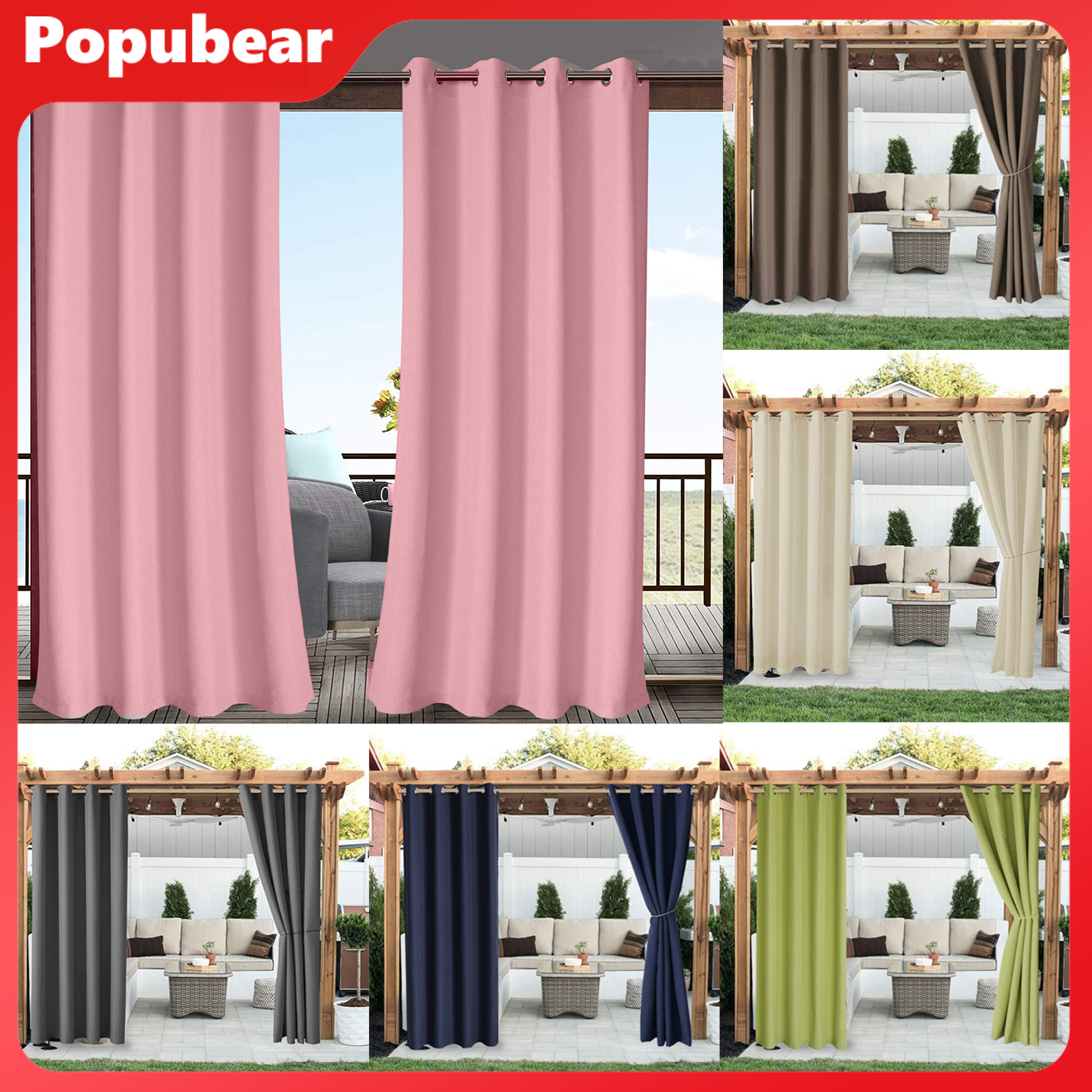 Grommet Curtain Solid Color Waterproof Polyester Sun Blocking Floor Drape for Outdoor ราคา 761 บาท*ส่งฟรี