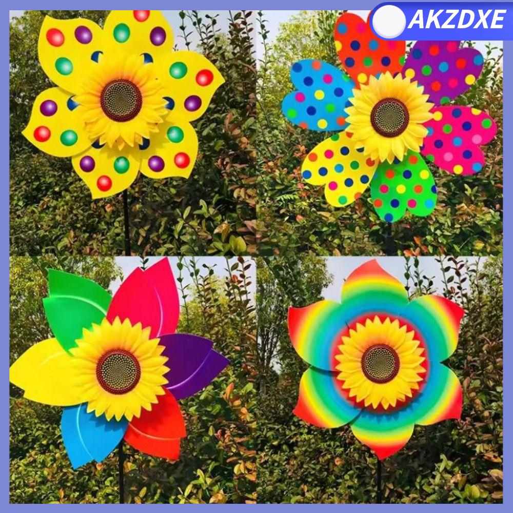 AKZDXE PVC Cối xay gió hướng dương Đường kính 28/30cm Đa phong cách Hoa hướng dương xoay  Cây hoa đứng trên sân vườn Trang trí tiệc ngoài trời