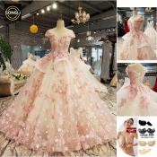 Qidi Korean Lace Wedding Dress - Pink Princess Bride Gown