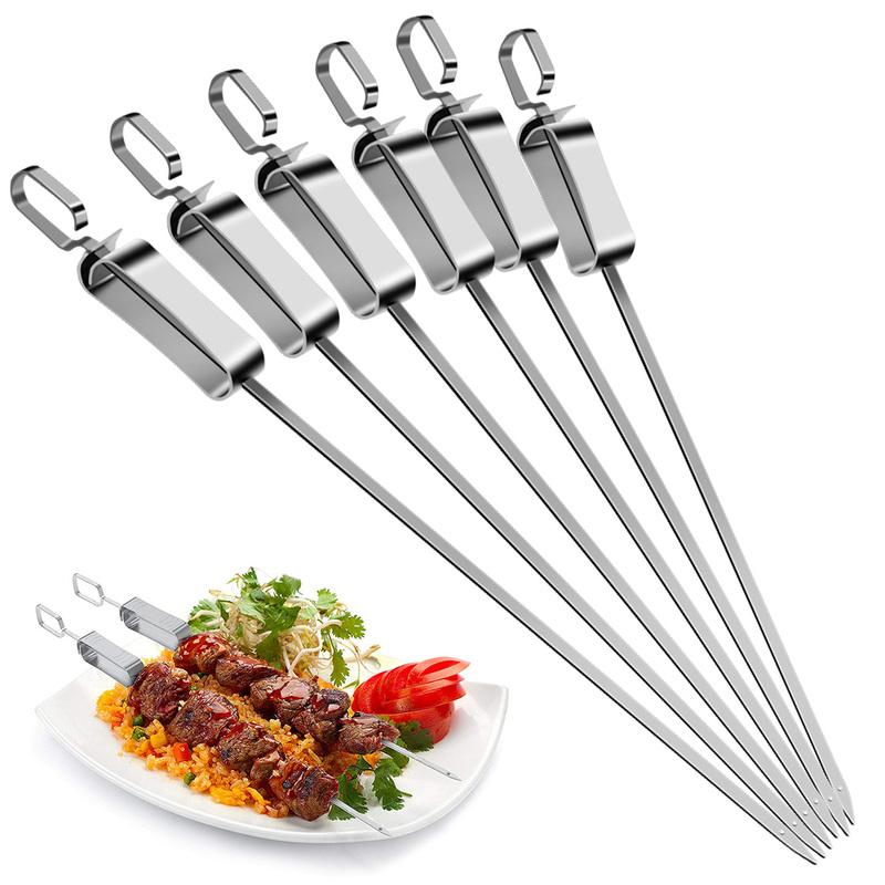 8 que nướng xiên thịt nướng dài 16.5inch que BBQ bằng thép không gỉ cho thịt tôm GÀ RAU que nướng bằng thép không gỉ Que Xiên tái sử dụng