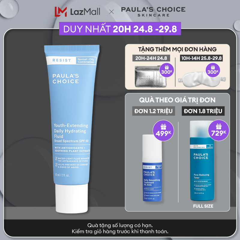 Kem chống nắng phổ rộng bảo vệ dài lâu Paula's Choice Resist Youth Extending Daily Mattifying Fluid SPF 50 60ml Mã 7800