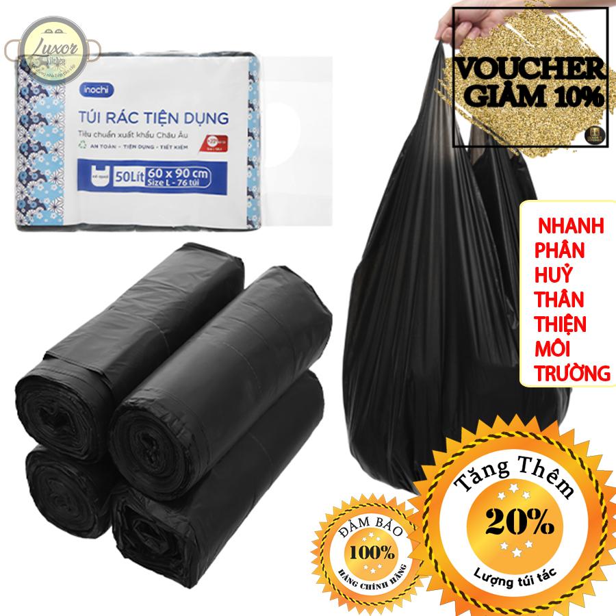 TÚI RÁC 2 QUAI TIỆN DỤNG(4 cuộn 1 kg) INOCHI - nhanh phân hủy thân thiện môi trường - Nhiều Size dạng cuộn10 Lít -25 Lít -50 Lít