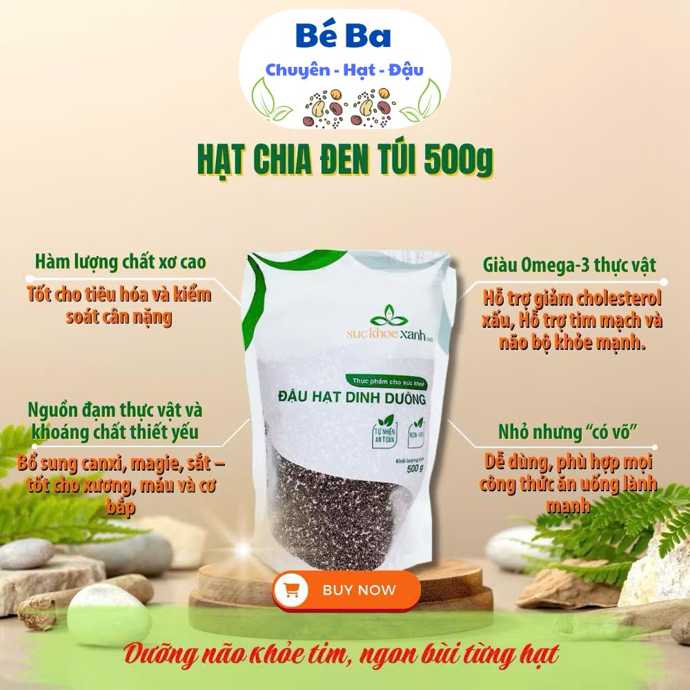 Hạt Chia Túi 500gr Nhập Khẩu, Hạt Chia Ăn kiêng Hữu Cơ Chuẩn Organic Chất Lượng Sạch Hạt Đều Giúp Giảm Cân, Đẹp Da
