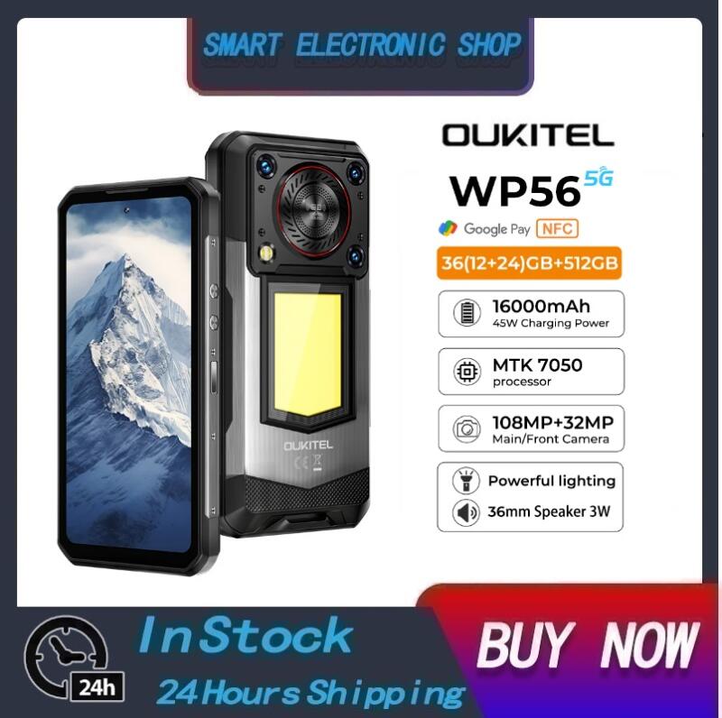 OUKITEL WP56 Rugged Phone 16000mAh 45W 12GB+512GB 6.8“FHD 120Hz Dimensity 7050 32MP+108MP Android 15 Smartphone ราคา 12,500 บาท*ส่งฟรี
