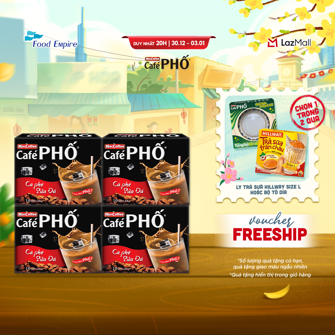  Combo 4 hộp Cà phê phố Sữa Đá - Maccoffee  hộp 10 gói x 24g  