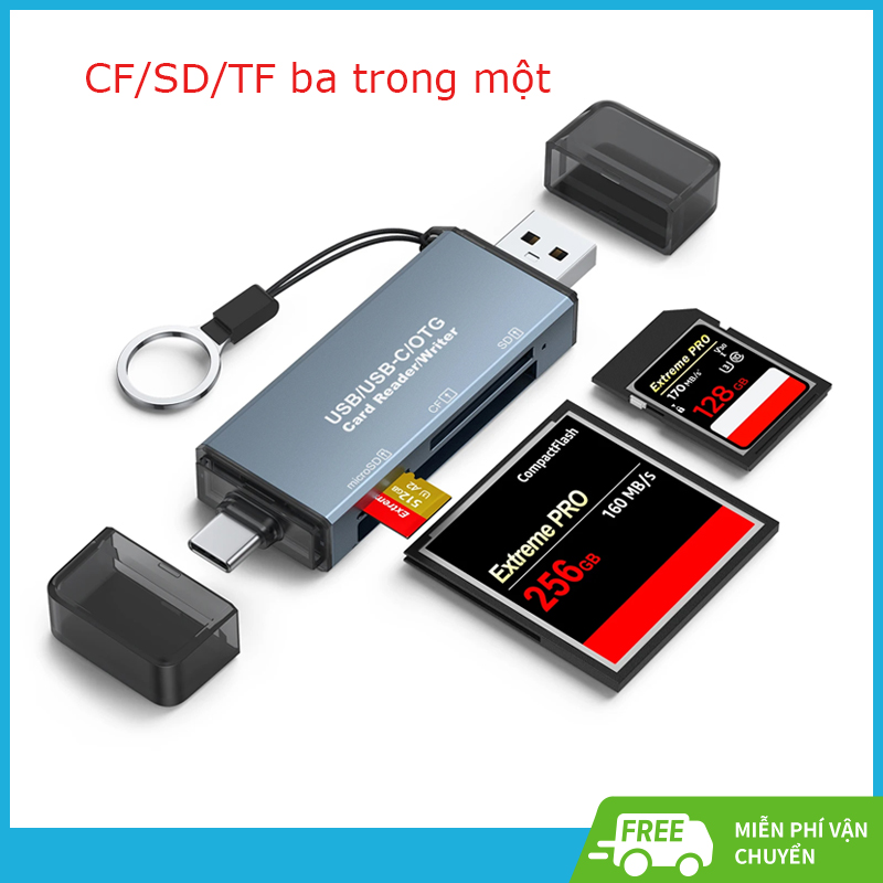 Usb đầu đọc thẻ cf 3 trong 1 thẻ nhớ sd microsd slr camera typec usb đa năng xe ô tô otg cf/sd/tf ba trong một