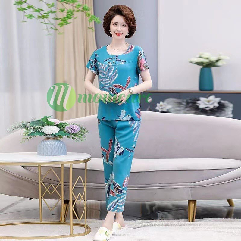 Đồ bộ trung niên nữ mặc nhà chất lanh B86b - Bộ đồ quần áo kiểu thời trang cho mẹ cho bà - Shop bộ n