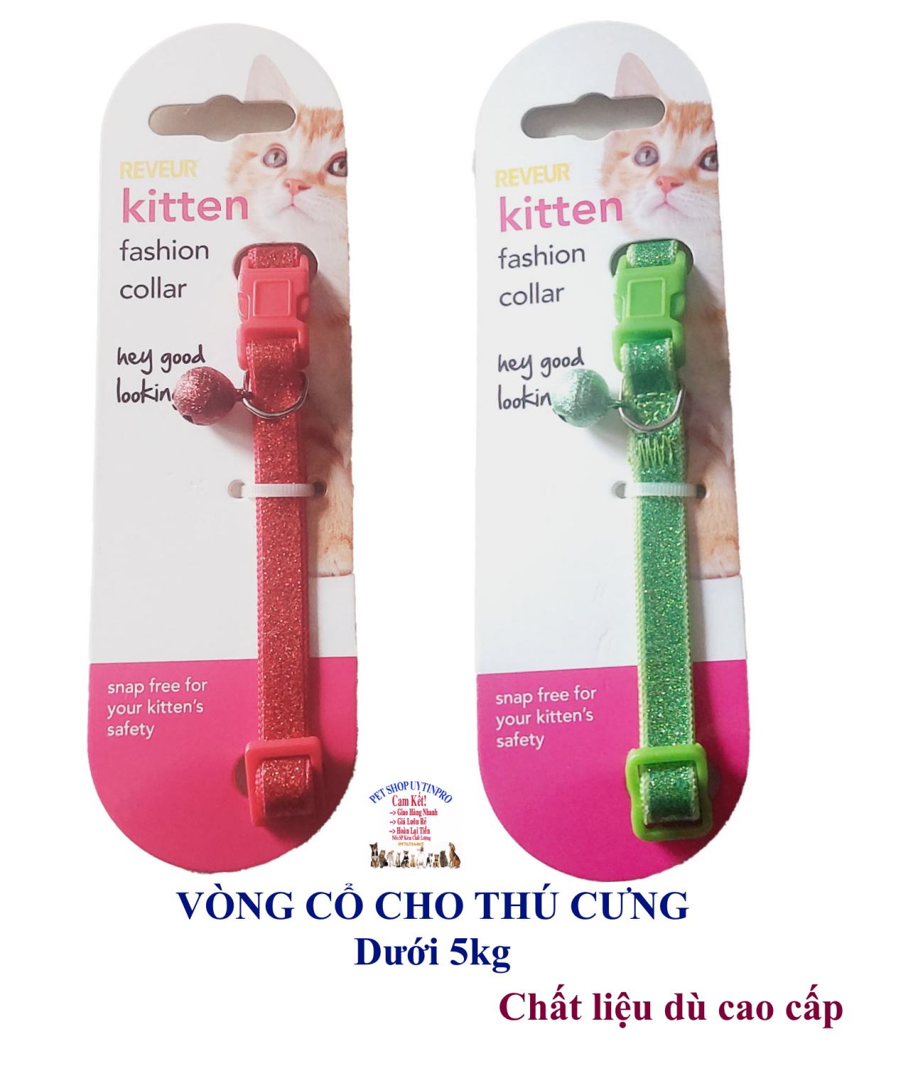 Vòng cổ kèm chuông cho Chó Mèo Pet Thú Cưng Dưới 5kg Bản rộng 1cm Phủ kim