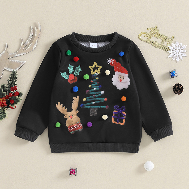 【Mãi mãi CY baby】áo nỉ trẻ em, áo chui Đầu tay áo dài cổ tròn ông già Noel nai sừng tấm trang phục giáng sinh nam nữ