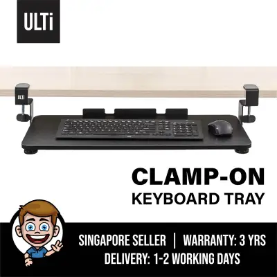 ULTi Clamp-on Keyboard Tray for Standing Desk, Ergonomic Under Desk Slider Tray, Pull Out Drawer with C-Clamp Design