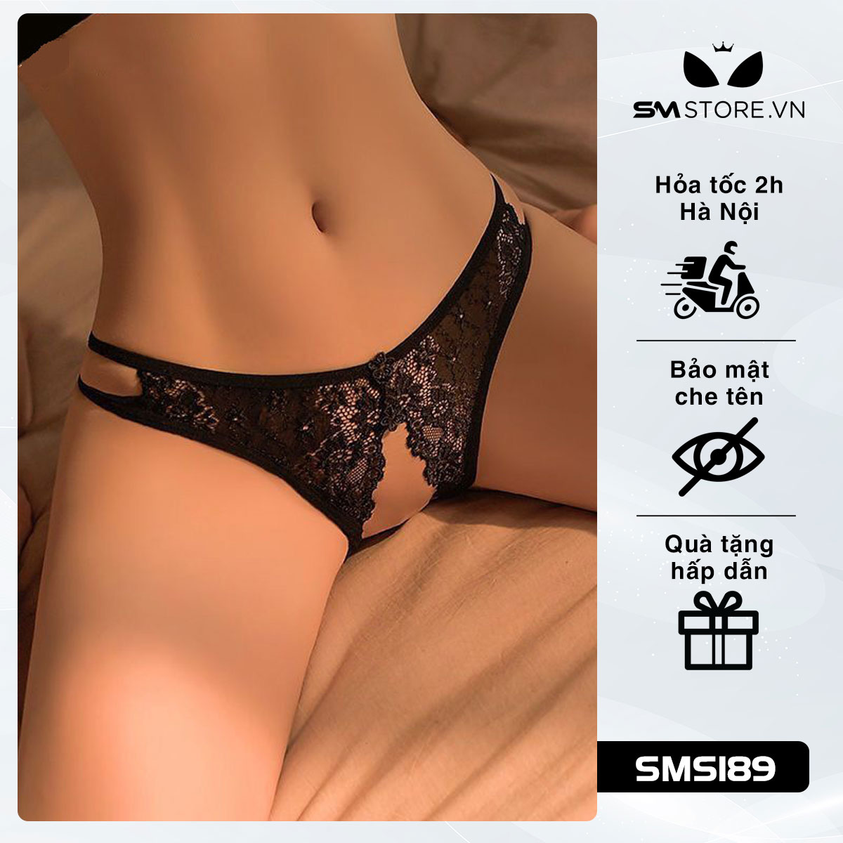 Quần lót lọt khe xẻ đáy ren xuyên thấu quyến rũ chồng - SMS189