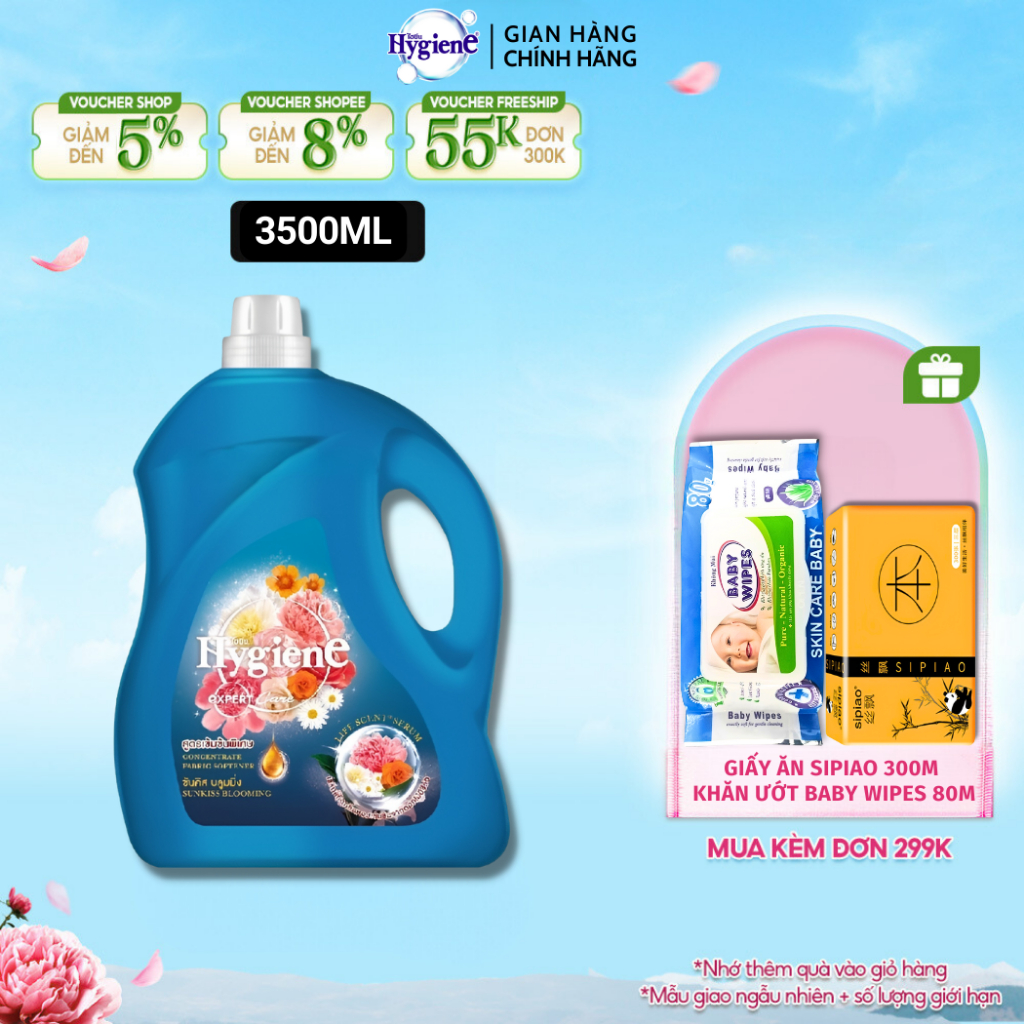 Nước Xả Vải Hygiene Thái Lan Giặt Xả Quần Áo Sunkiss Blooming Expert Care [Xanh Đậm] Can 3500ml