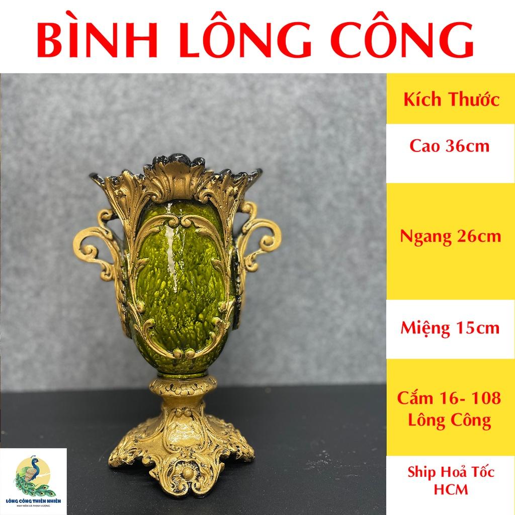Bình hoa lá tân cổ điển cắm composite lông công 32cm-25cm-14cm