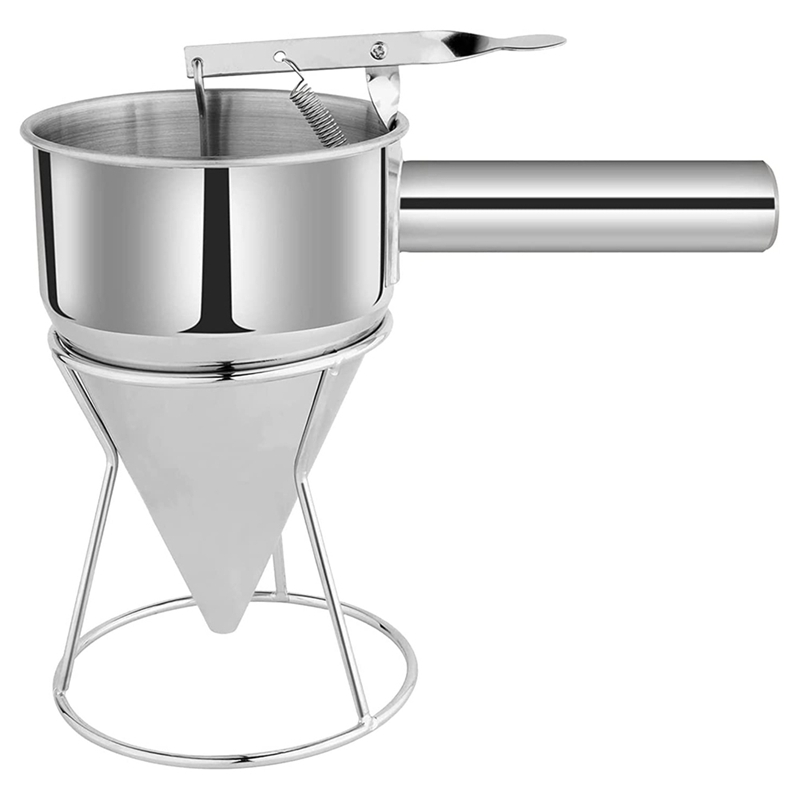 1 Piece Pancake Batter Dispenser Funnel Dispenser with Stand Baking Tool Silver for Cake Pancakes Cupcakes Baked Good