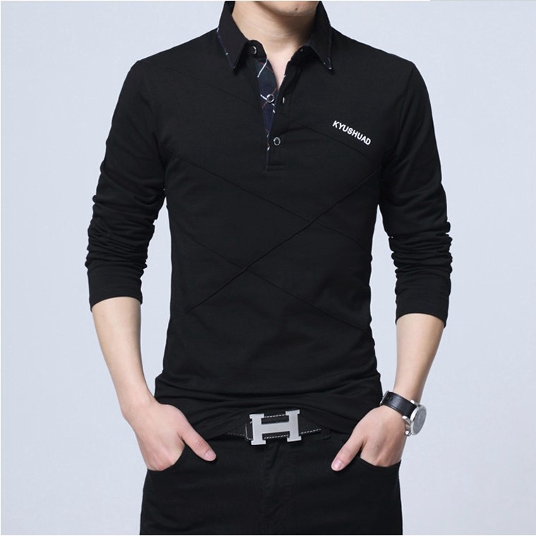 Men Long Sleeve Polo Collar T Shirt 