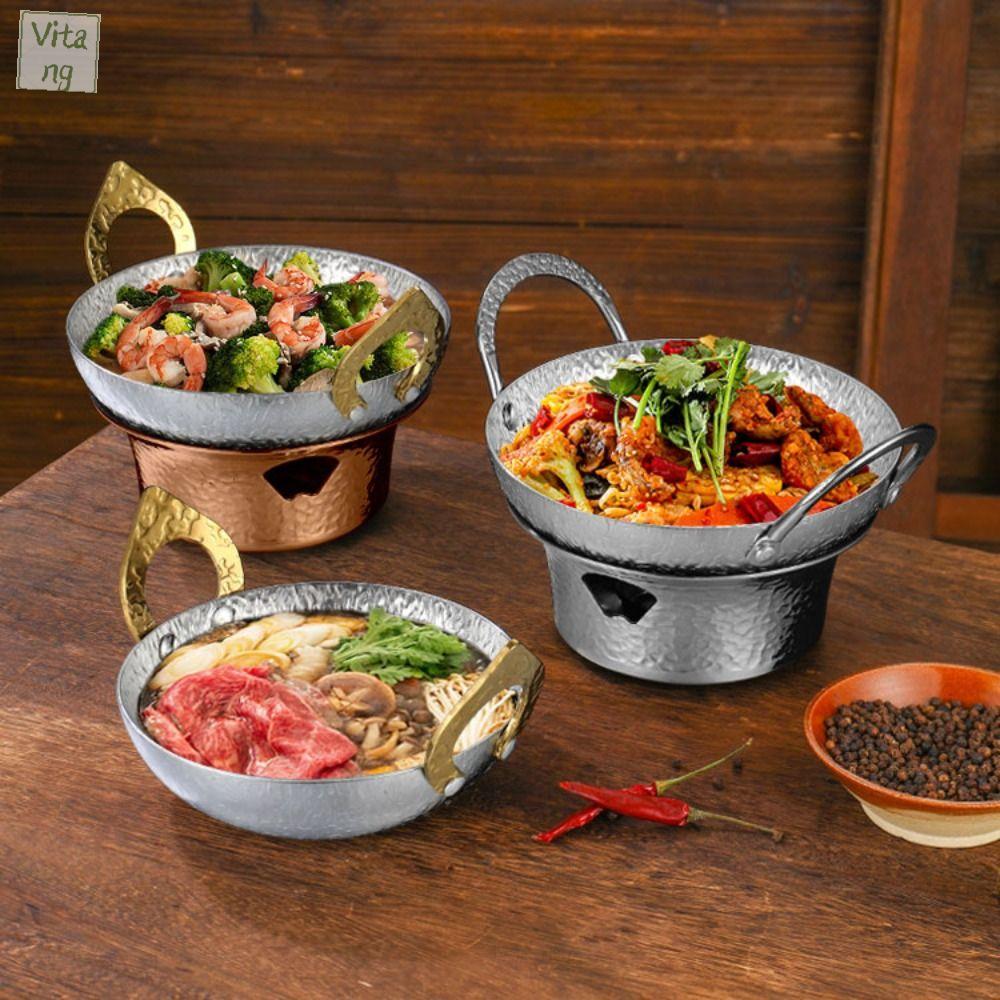 VITANG Có bếp Lẩu Thái Thép không gỉ 304 Hai tai Nồi Ramen Hàn Quốc Đa năng Thiết kế nông Nồi súp Nhà hàng