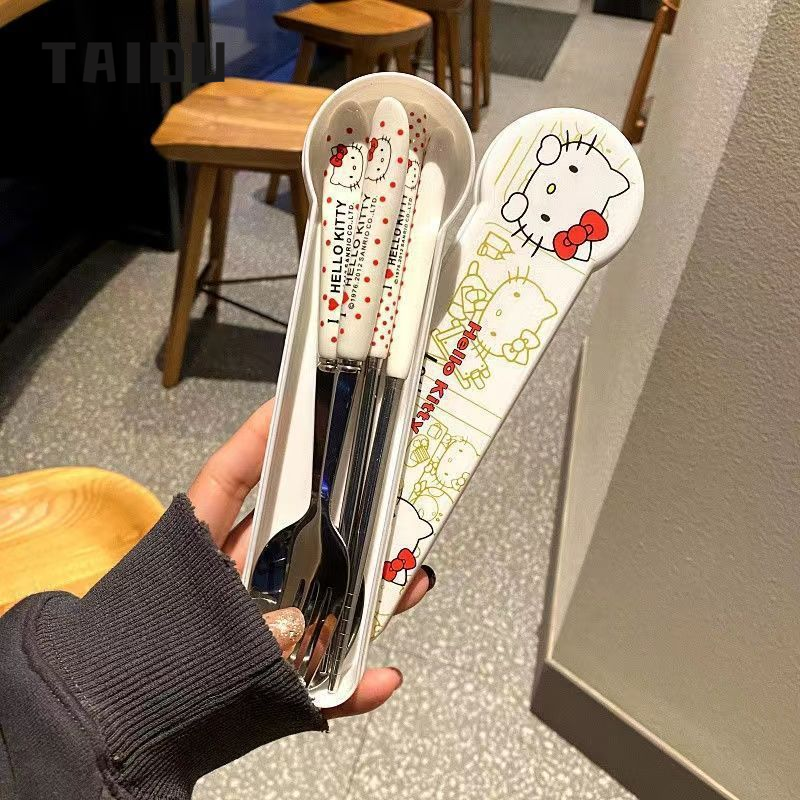Taidu Ins thìa đũa dĩa đặt muỗng nĩa ba bộ chi tiết và hộp bộ đũa thức ăn hội trường sinh viên