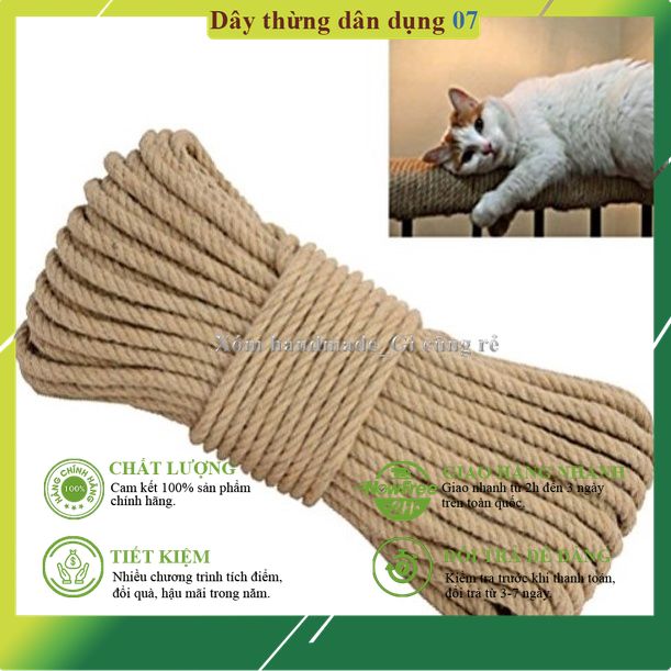 Dây thừng 14mm, dài 5m, dây thừng trang trí, đồ cào móng mèo, handmade, 14 ly