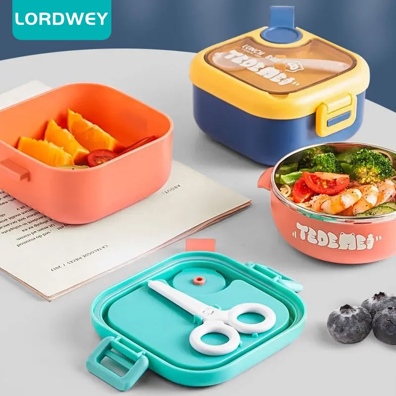 LORDWEY Bento Lunch Box Sealed Cute with Scissors Detachable Microwave Oven Heating Portable Lunch Box for Kids and Students ราคา 191 บาท*ส่งฟรี