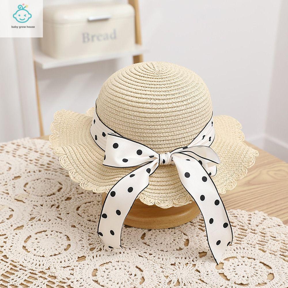 SFFGF Dễ thương Mũ đi biển Đáng yêu Mùa hè Nơ Lớn Túi đeo vai Quà Tặng Con Gái Mũ bảo vệ khỏi tia UV Túi xách trẻ em Mũ Rơm trẻ em Mũ bé gái phong cách Hàn Quốc Mũ che nắng