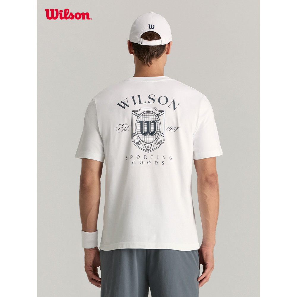 Wilson Áo thun cotton 100% tay ngắn in hình quần vợt nam mới biểu tượng cổ điển Di Sản Chất lượng cao
