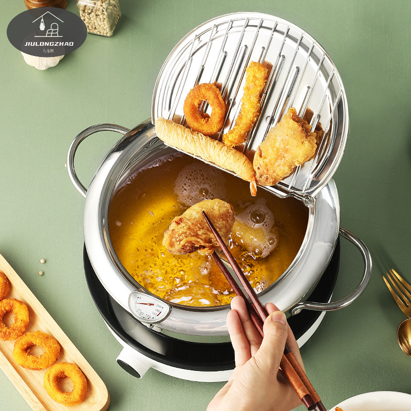 Nồi chiên ngập dầu thép không gỉ nồi chiên ngập dầu không tráng nồi chiên ngập dầu Nhà Nhật Bản nồi chiên ngập dầu