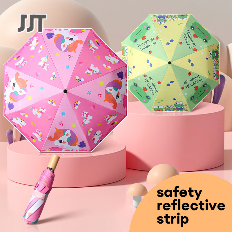 Safety reflective strip children s umbrella with wooden handle Sunblock
