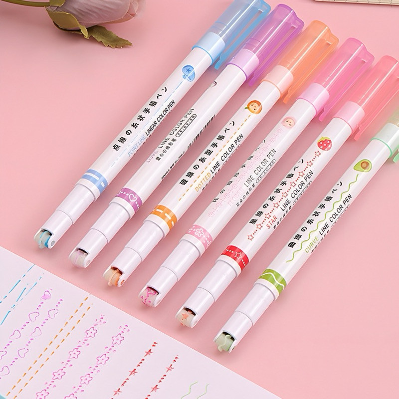 Set 6 Bút Highlight Đầu Lăn Studyx Bút Vẽ Tay Hoa Văn Trang Trí Sổ Nhật Ký Đánh Dấu Nhanh Khô Dễ Thương