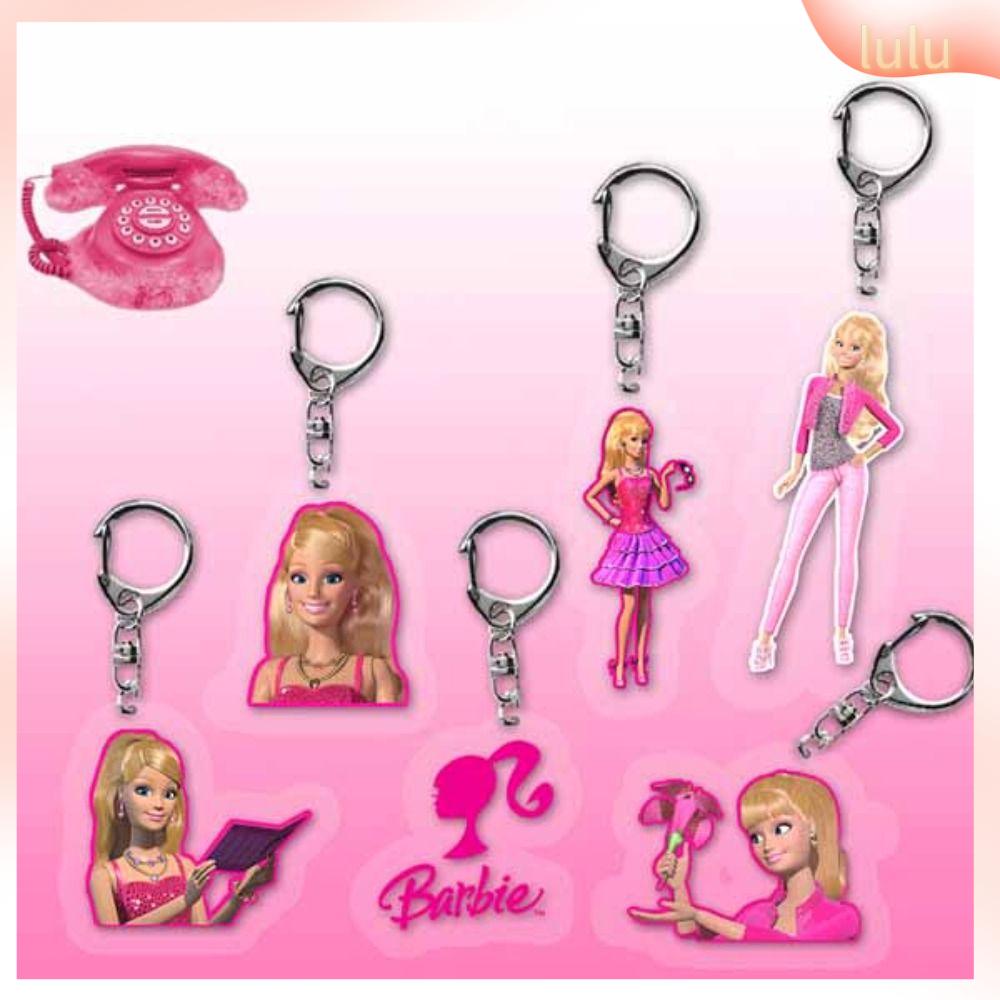 LULU 4pcs Màu hồng Móc khóa Barbie Acrylic Barbie dây chuyền hoạt hình Dễ