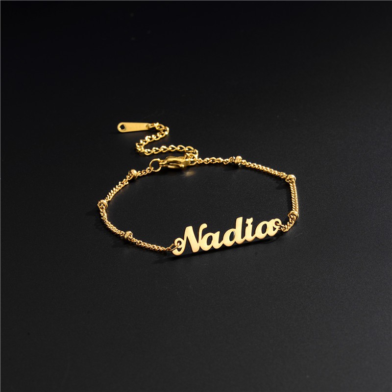 Gold anklet bracelet with on sale name